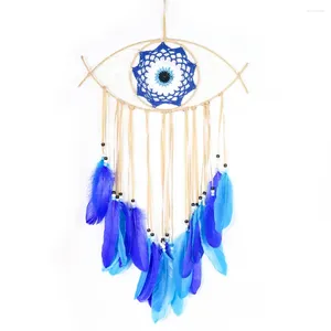 Decorative Figurines Hand Woven Mandala Flower Pendant Blue Feather Dream Catcher Turkey Eye Wall Hanging Decoration Crafts For Bedroom