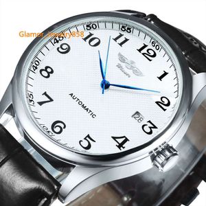 lasapparatuur Fashion Business Automatic Mechanical Watch Men Time Master Leather Strap White Dial Calendar Date Montre Homme Winner Classic