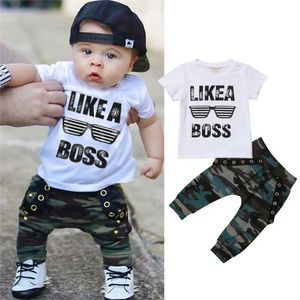 Clothing Sets Baby boy clothing short sleeved letter T-shirt camouflage pants 2-piece baby clothing setL2405