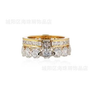 Designer Westwoods Double em camadas de diamante completo conjunto de zircão com prego de luxo de alta qualidade com cobre de cobre
