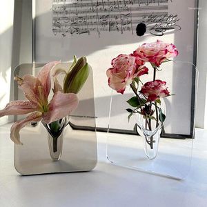 Vases Unique Picture Frame Flower Vase Acrylic Nordic Po Plant Modern Living Room Office Home Aesthetic Decoration