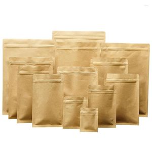 Gift Wrap 50/100PCS Lined With Aluminum Foil Kraft Paper Zipper Bag Resealable Reusable Food Dried Fruits Nuts Candy Tea Storage Bags