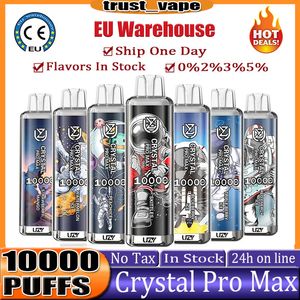 Europejska magazyn Oryginalny Uzy Crystal 10000 Puff Puffable Puff 10000 e papierosy urządzenie sterujące przepływem powietrza RGB światło 0% 2% 3% 5% Opcjonalnie 10K Puffs Vape Pen Kit