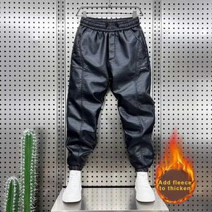 Spodnie męskie sztuczne skórzane spodnie ciepłe spodnie rowerowe wiatroodporne i wodoodporne syntetyczne skórzane spodnie z elastyczną talią2405