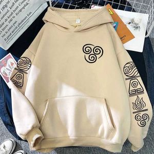 Mäns hoodies tröjor harajuku anime avatar de sista airbender tryckta hoodies höst vinter tröjor vatten/jord/eld/luftstrts modesweatshirt t240510