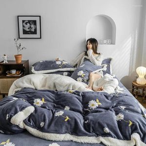 Bedding Sets Winter Flannel Fleece Set 4pcs Flat Sheet Duvet Cover Side Cashmere AB Pastoral Daisy Bedclothes Bed Linens