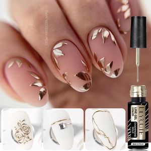 Lilycute 5ml Gold Sliver Metallic Metallic Gel Gel Nail Stipide francese Specchio super luminoso Pull Line Graffiti Painting Stripe Y240430