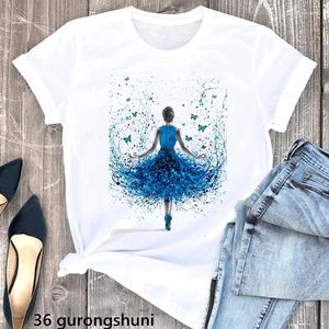 Magliette da donna con le camicie ad acquerello amante della danza camicia stampato a farfalla abiti da donna 2024 top di moda estiva tee femme bella t-shirt femmina