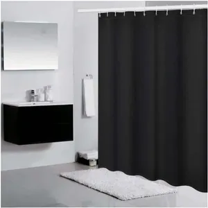 Shower Curtains Curtain Waterproof Fabric Bathroom Hanging Hook Pure Black Large Wide Bathing Cover Polyester WF