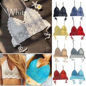 Tank da donna Sexy Women Bikini Crop Top Top Acrochet Boho Beach Bralette Halter Cami Tank Knitted Bra Tank