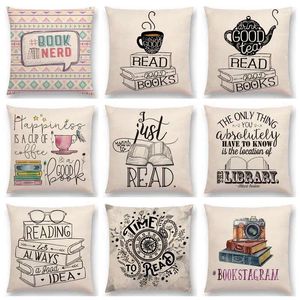 Kudde glada dagar trevligt te läsning bra böcker vackra liv underbara ord dekorativa bokstäver dekor soffa kast