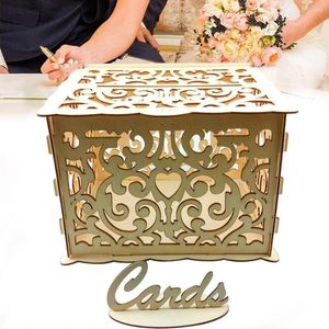 Party Supplies Wooden DIY Hollowed Wedding Cards Storage Box Invitation Letter Holder Container