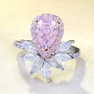 Cluster Rings 2024 S925 Silver Imported High Carbon Diamond Water Drop Flower Cut Ring Fashion Sweet Style