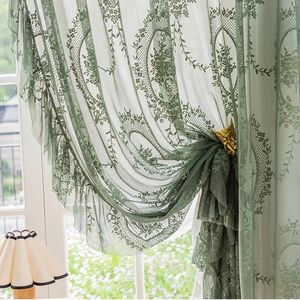 Fransk retrogrön veckad spets transparent ren gardiner lämpliga för flickrum vardagsrum koreansk blommig fönster anpassning 240428