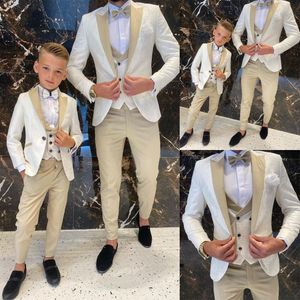 Floral Pattern Boy Formal Wear Suits Dinner Tuxedos Little Boys Groomsmen Kids For Wedding Party Prom Suit Jacket Vest Pant 209r