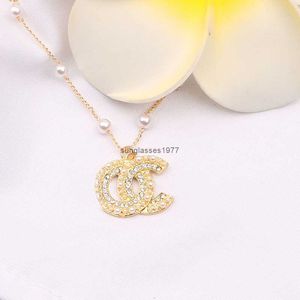 2024 Korean fashion necklace Necklace small fragrance c diamond inlaid pearl simple Pendant Long personality chain