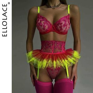 Sexig uppsättning ellolace ruffle hjärta underkläder sissy erotisk sömlös underkläder fairy lyx intim strumpebälte valentin kontrast färg outfit q240511