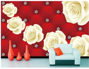 Tapeten Wallpaper 3D Blume Rot weiß Rose Hintergrund Wand lebt moderner Raum