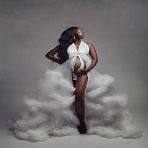 Abiti di maternità sexy Halter 2020 Pregant Women Prom -Bowns da sera Plus Tiered Ruffle Photoshot Vestitido De Nolia 241x