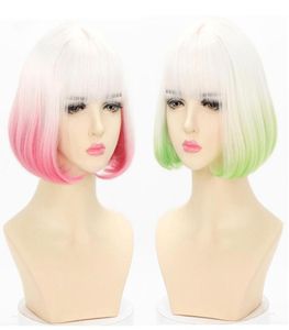 Другая вечеринка по снабжению градиент белый розовый парик Harajuku прохладные волосы зеленые коричневые короткие прямые каваи лолита взрослые шикарные девушки 4743718
