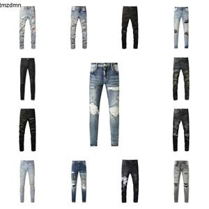 projektanta męskie dżinsy purpurowe spodnie dżinsowe dla mężczyzn Risped Hafdery Pentagram Patchwork dla trendu marki motocykl spodni chudy męskie odzież religia Robin
