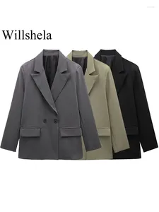 Women's Suits Women Fashion With Pockets Solid Double Breasted Blazer Vintage Long Sleeves Notched Neck Female Office Lady Outfits