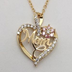 Pendellankette Huitan Mutter Tag Halskette für Mutter Luxus Trendy sehnte sich nach rosa Blumen ästhetische Hals -Accessoires