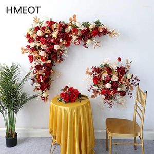 Dekoratif çiçekler kırmızı gül düğün çiçek topu duvar asılı üçgen çiçek kemeri sahte sıra parti sahne kutlama zemin düzeni