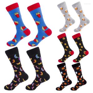 Women Socks 5 Pairs Mens Novelty Funny Food-Themed Colorful Cartoon Chips Beer Hamburger Printed Casual Cotton Hosiery