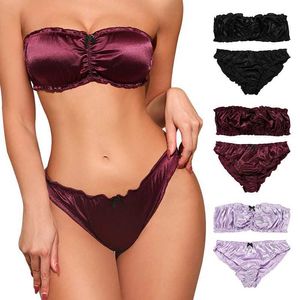 Reggiseni set di mutande senza spalline calde set di mutande bralette senza cucitura tubo brasier top senza pad bodycon bandeau 2 pezzi donne reggiseno set y240513