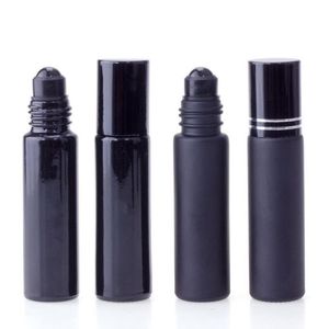 Ätherische Öl-Parfümflasche 10 ml Schwarzes Glasrolle auf Parfümflasche mit Obsidian-Kristallwalzen dicke Wandrollenflaschen Fopaj Wnwuu