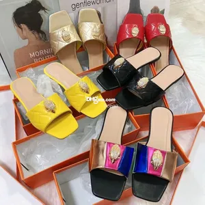 Tasarımcı Kurt Geiger Yaz Plajı Sandalet Terlik Kadınlar Slaytlar Düz Kartal Kafa Elmas Kanca Döngüsü