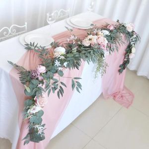 Fiori decorativi Ghirlanda eucaliptu artificiale con fiore di decorazioni per mantello da tavolo da fiore centrotavola da sposa per la cena doccia arco