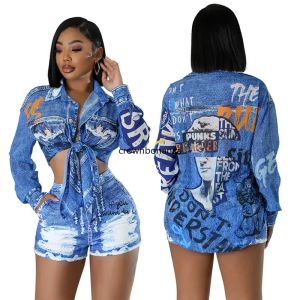 NEW Designer Tracksuits Summer Outfits Women Two Piece Set Short Sleeve Printing Letters Shirt and Shorts Blue Sweatsuits Casual Wholesale Clothes