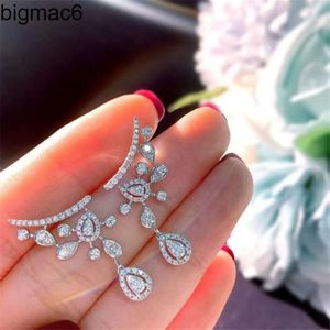 Stud 2021 Ins Top Sell Dangle örhängen smycken Sterling Sier Pear Cut White Topaz Cz Diamond Gemstones Women Party Eternity Bridal Drop Earring Present