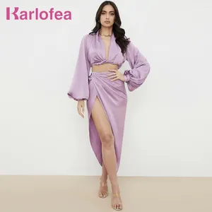Рабочие платья Karlofea Mujer Summer 2024 Длинный 2 штуки подходящие костюмы наряды для сексуальной блузки