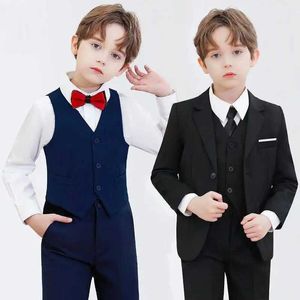 Anzüge Kinder luxuriöser schwarzer blauer Hochzeitsanzug Jungen Zeremonie Tuxedo Kleid Teenager Kinder Foto Blazer Party Performance Kostüm