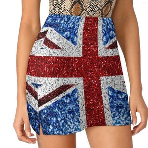 Kjolar Storbritannien flagga röd blå vit faux glittrar glittrar ljus bevis byxor kjol miniskirt kvinna i kläder koreanska lyxkläder