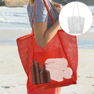 Сумки для хранения L Mesh Beach Bag с карманом очень большой сумма легкая складная складная перевозка многоразового использования.