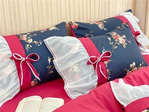 Set di biancheria da letto set di coperture per piumone set bocchetto rosso principessa in stile coreano in pizzo foglio di foglio di cuscinetti 4pc oversize