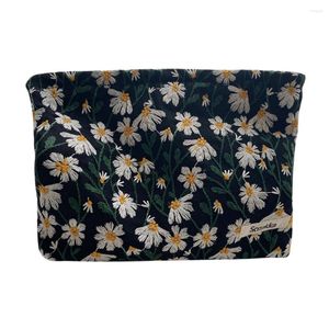 Kosmetiska väskor Daisy Flower Travel Organizer broderi tvättväska dukpappersdragare med en bärbar för kvinnor flicka