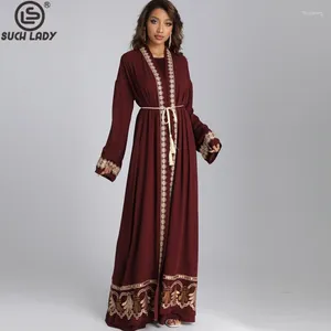 Casual Dresses Women's Lace Up Embroidery Long Sleeves Fashion High Street Maxi Robes Vestidos