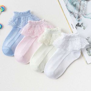 Kids Socks Childrens short socks cotton lace pleated princess net socks baby girl white pink blue little girl socks d240513