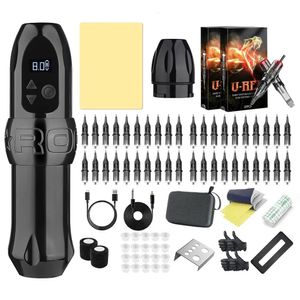 Máquina de tatuagem profissional Full Kit sem fio caneta 40pcs agulhas cartuchos cartuchos de maquiagem permanente artes de arte completa conjunto 240510