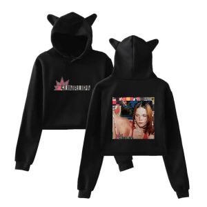Dominic Fike Sunburn Crop TOP Kızlar için Sokak Giyim Hip Hop Kawaii Kedi Kulak Harajuku Kırpılmış Sweatshirt Külot Üstler Spor Giyim