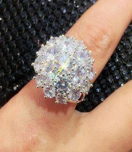 Anéis de casamento Luxury Big Crystal Zircon Stone Ring Male feminino 925 Silver Engagement Vintage Party Band para Women4346183
