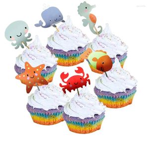 Partyversorgungen 24 Prozent Wasserkreaturen Cupcake Toppers Meerestiere Nautische Vorspeisen Picks für Babyparty Kinder Geburtstagstorte Dekoration
