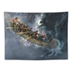 Гобеленства La Chasse-Galerie Компания Flatched Canoe Flying French-Canadian Quebec Legend Картина Анри Жюльена HD High Q Tapestry