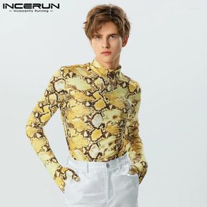 Camisetas T Men Incerun 2024 Men camisa de camisa de leopardo Turtleneck luvas de manga comprida sub -camisetas