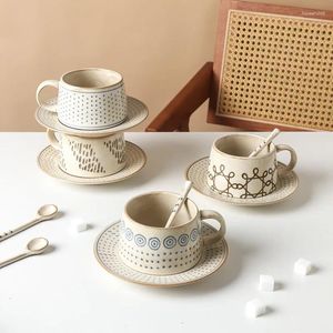 Muggar kaffekopp och fat set japansk stil retro kreativ latte hem keramik te utsökt mugg design vatten behållare